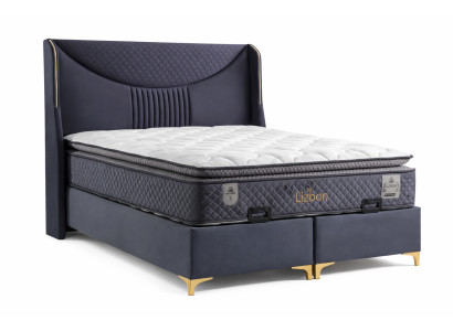 Bett mit Matratze Moderner Stil Blau Stoffbezug Bett mit Stauraum