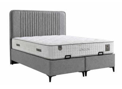 Bett mit Matratze Grau Moderner Stil Weiche Polsterung Bett mit Stauraum