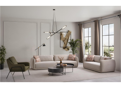 Stilvolle Beige Sofagarnitur Moderner 4-Sitzer 2-Sitzer Textilsessel