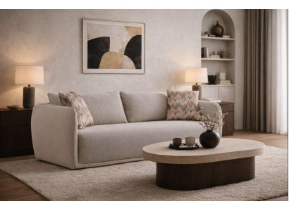 Stilvoller Beiger 2-Sitzer Designer Stoffsofa Polstercouch Sofa
