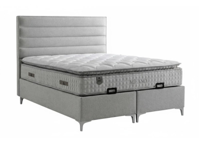 Bett mit Matratze Moderner Stil Grau Bett mit Stauraum Weiche Polsterung