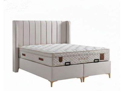 Bett mit Matratze Moderner Stil Beigefarben Bett mit Stauraum Stoffbezug