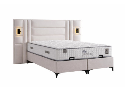 Bett mit Matratze Moderner Stil Beige Bett mit Stauraum Stoffbezug