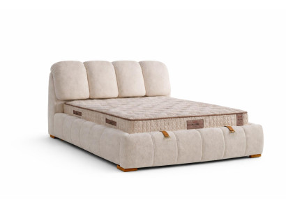 Bett mit Matratze Moderner Stil Beige Bett mit Stauraum Stoffbezug