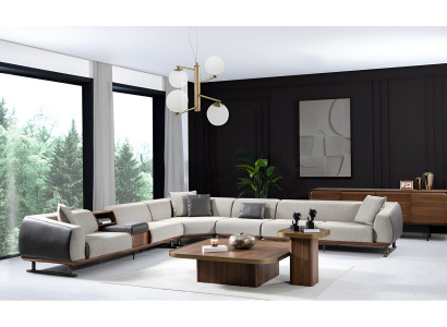 Graues Elegantes Ecksofa Wohnzimmer Polster L-Form Couch Stoffsofa