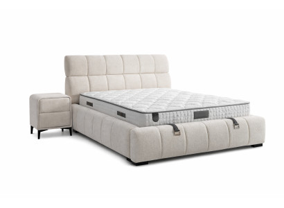 Schlafzimmer-Set Moderner Stil Beigefarben Bett mit Stauraum Stoffbezug
