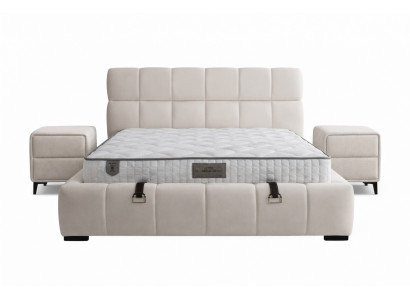 Schlafzimmer-Set Moderner Stil Beigefarben Bett mit Stauraum Stoffbezug