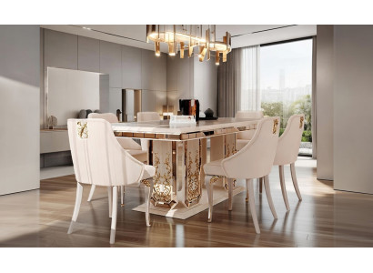 Modernes Esstisch Set in Beige mit goldenen Details