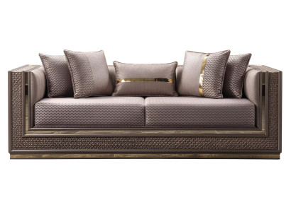 3-Sitzer-Sofa Braun Art-Déco-Stil Holzrahmen Großes Sofa Ohne Füße Neu