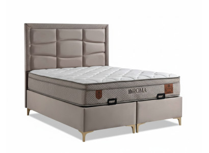 Bett mit Matratze Moderner Stil Braun Stoffbezug Bett mit Stauraum