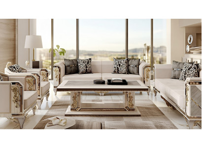 Luxuriöse Wohnzimmer Couchgarnitur Stylische Sofas 2x Sessel Tisch