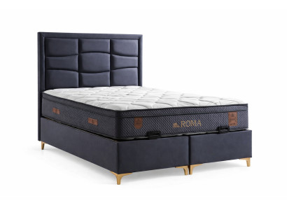 Bett mit Matratze Moderner Stil Blau Stoffbezug Bett mit Stauraum
