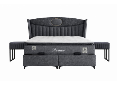 Schlafzimmergarnitur Moderner Stil Grau Bett mit Stauraum Stoffbezug