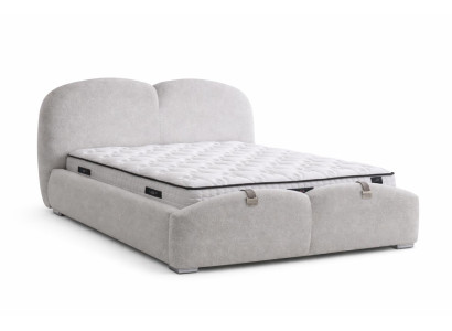 Bett mit Matratze Moderner Stil Beige Stoffbezug Bett mit Stauraum