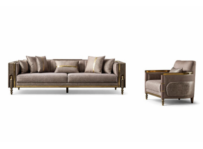Wohnzimmer-Set 4-Sitzer-Sofa Sessel Art Deco Stil Weiches Sofa Neu