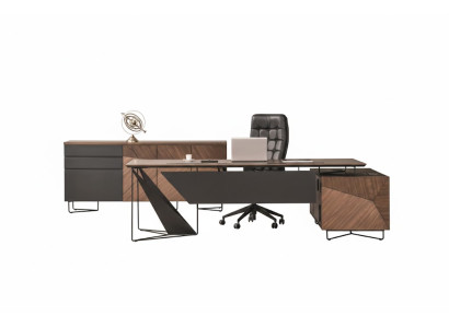 Braun-Schwarzes Büro-Set Luxuriöser Cheftisch Bürostuhl Sideboard