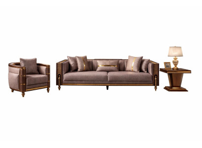 Wohnzimmer-Set 4-Sitzer-Sofa Sessel Beistelltisch Art Déco Stil Braune