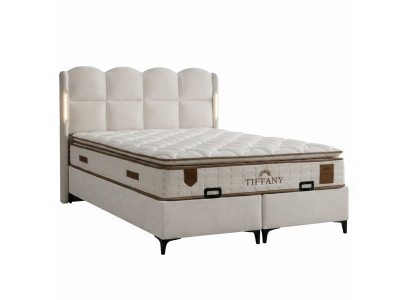 Bett mit Matratze Moderner Stil Beige Bett mit Stauraum Stoffbezug