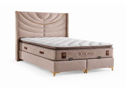 Bett mit Matratze Moderner Stil Beigefarben Bett mit Stauraum Stoffbezug