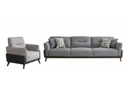 Wohnzimmer-Set 3-Sitzer-Sofa Sessel Moderner Stil Dunkelgrau Farbe Neu