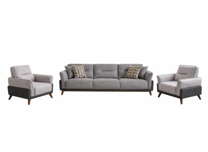 Wohnzimmer-Set 3-Sitzer-Sofa Sessel Moderner Stil Dunkelgrau Weiß Neu