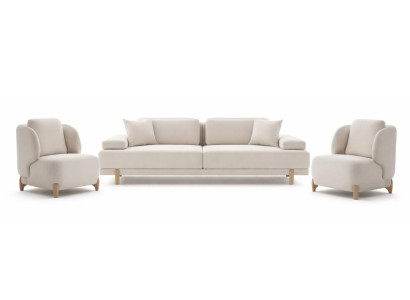 Wohnzimmer-Set 3-Sitzer-Sofa Sessel Beige Farbe Moderner Stil Neu