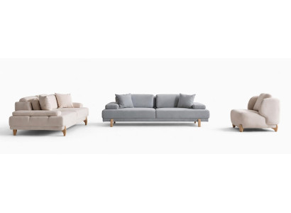 Wohnzimmer-Set 3-Sitzer-Sofa Sessel Moderner Stil Beige Grau Farbe Neu