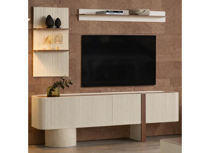 Modulares Wohnzimmer Set mit TV-Lowboard Wandregal und Regalmodul
