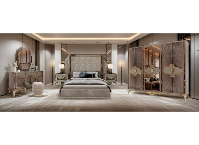 Stylisches Schlafzimmer Set Designer Doppelbett Schrank Schminktisch