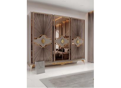 Luxus Kleiderschrank mit Spiegeloberfläche und goldenen Details
