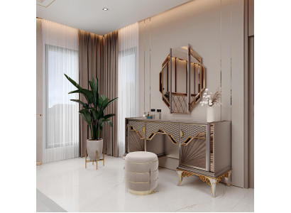 Schminktisch mit Spiegel in modernem Design und goldenen Details