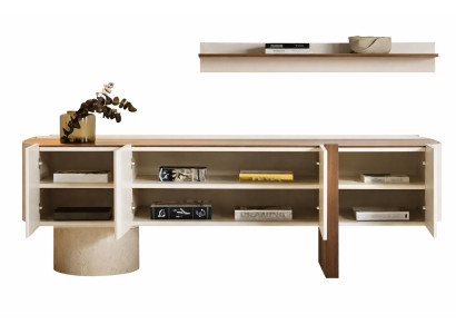 Modernes TV-Lowboard mit Regalmodul in Walnussoptik und fluted Design