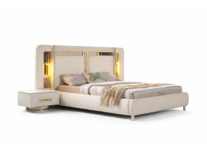 Schlafzimmer Set Modern Weiß Bett Goldeinsätze Schminktisch Nachttisch