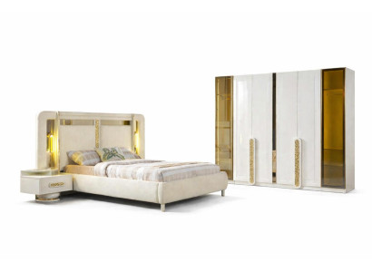 Schlafzimmer Set Modern Weiß Goldeinsätze Designer-Set Minimalismus