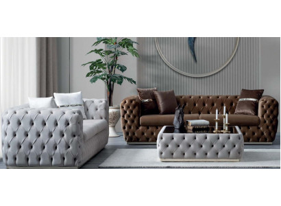Wohnzimmer Set 2x 3-Sitzer-Sofa Stil modern Farbe braun weiß weich neu