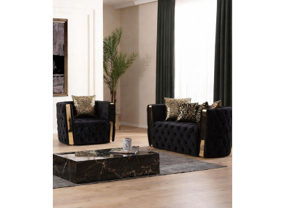Wohnzimmer Set 2-Sitzer-Sofa Sessel Stil modern Farbe schwarz beige