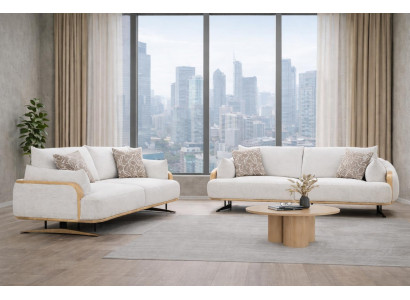 Modernes Sofaset mit Holzrahmen für ein elegantes Wohnzimmerdesign stilvolle
