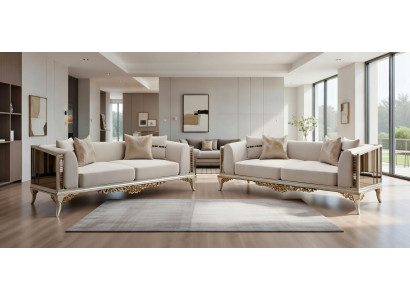 Modernes 3-Sitzer Sofa Set mit goldenen Akzenten und hochwertiger Polsterung