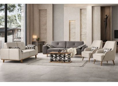 Luxuriöses großes Wohnzimmer-Set 3+3+1+1-Sitzer graues Sofa Sessel 4 Teile