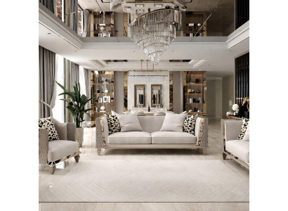 Modernes Sofa Set 3-Sitzer und Sessel Beige mit Holzrahmen
