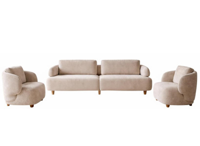 Wohnzimmer-Set 2-Sitzer-Sofa Sessel Moderner Stil Beige Farbe Neu
