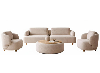 Wohnzimmer-Set 2-Sitzer-Sofa Sessel Couchtisch Moderner Stil Beige Neu