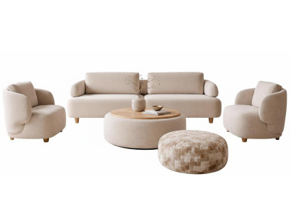 Wohnzimmer-Set 3-Sitzer-Sofa Sessel Couchtisch Hocker Moderner Stil