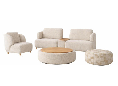 Wohnzimmer-Set 3-Sitzer-Sofa Sessel Couchtisch Hocker Moderner Stil