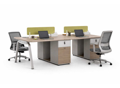 Bürotisch für 4 Personen Designer Grauer Arbeitsbereich Modern Büromöbel
