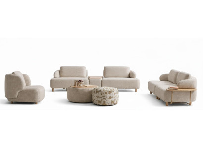 Wohnzimmer-Set 2-Sitzer-Sofa Sessel Moderner Stil Couchtisch Hocker