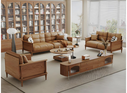Stylische Wohnzimmer Ledergarnitur Exklusive Braue Sofas TV-Board