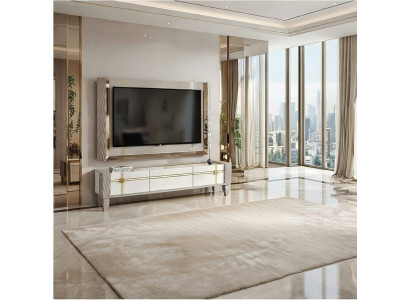 Modernes TV-Lowboard in Weiß und Silber für elegantes Wohnzimmer