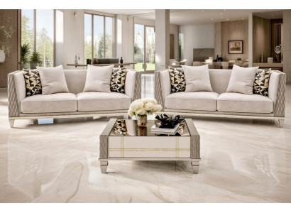 Modernes Wohnzimmer Set zwei Sofas Couchtisch Beige Luxus