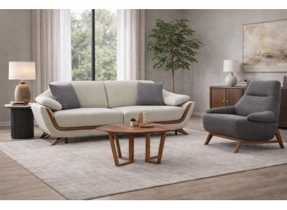 Sofa und Sessel Set mit eleganten Holzrahmen für stilvolle Räume Hochwertige